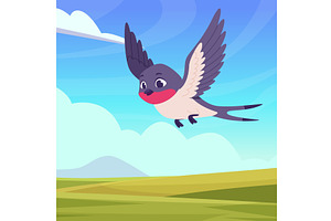 Swallow. flying freedom cartoon bird, an Animal Illustration by Onyx