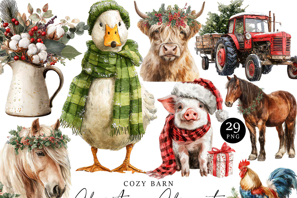 Cozy Barn Christmas Clipart Bundle, a Seasonal Illustration by Design Scotch (Photo 1 of 8)