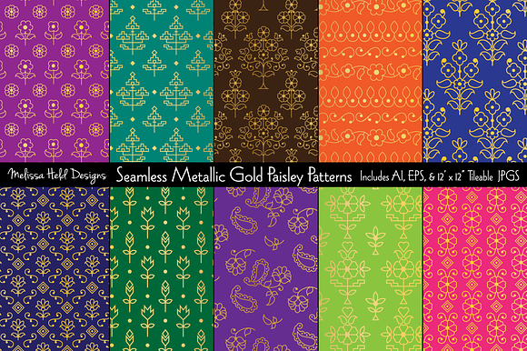 Seamless Metallic Gold Paisleys preview 7