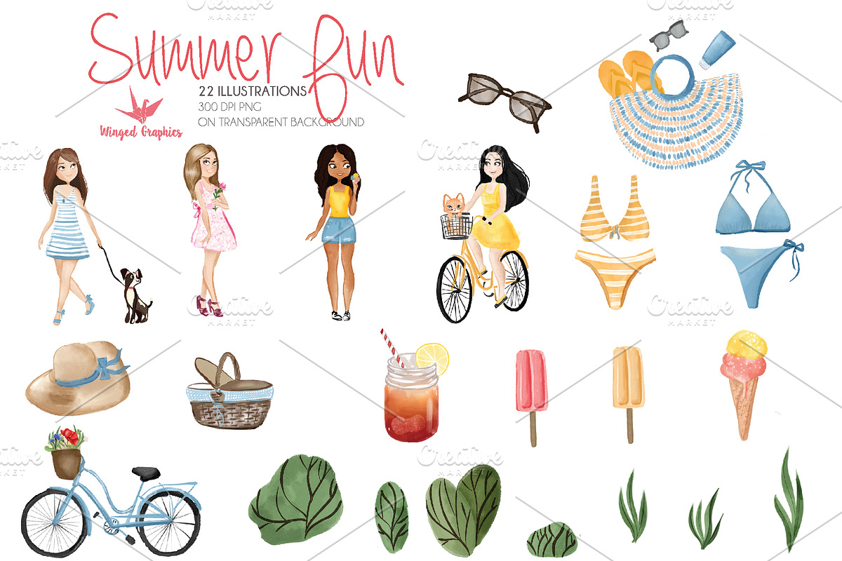 Summer days watercolor illustrations, a Person Illustration by Winged Graphics (Photo 3 of 3)