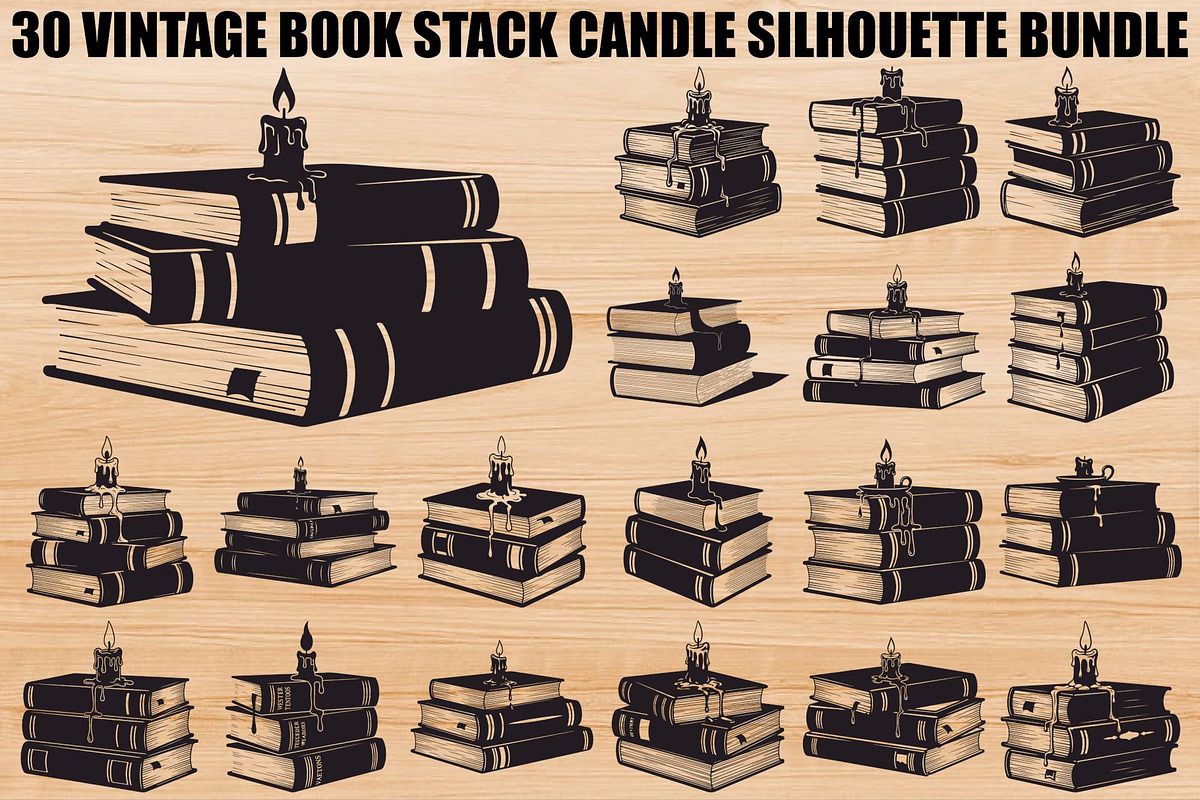 Vintage Book Stack Candle Bundle, an Illustration by jahid234 (Photo 1 of 31)