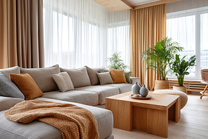 Elegant living room design showcasing neutral tones and natural textures for a, a Nature Photo by AlyaAnd