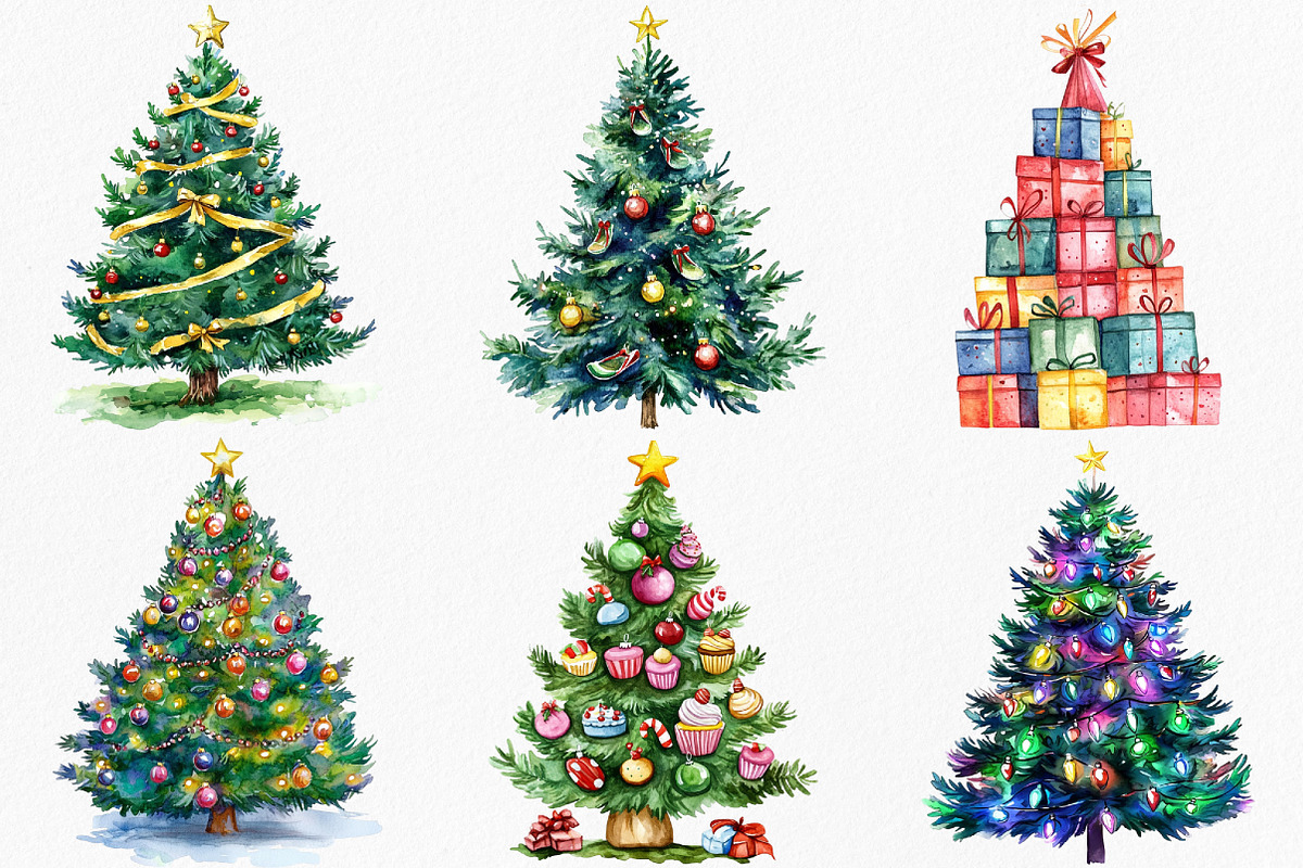Watercolor Christmas Tree Clipart, an Illustration by Canvas Craft (Photo 3 of 8)