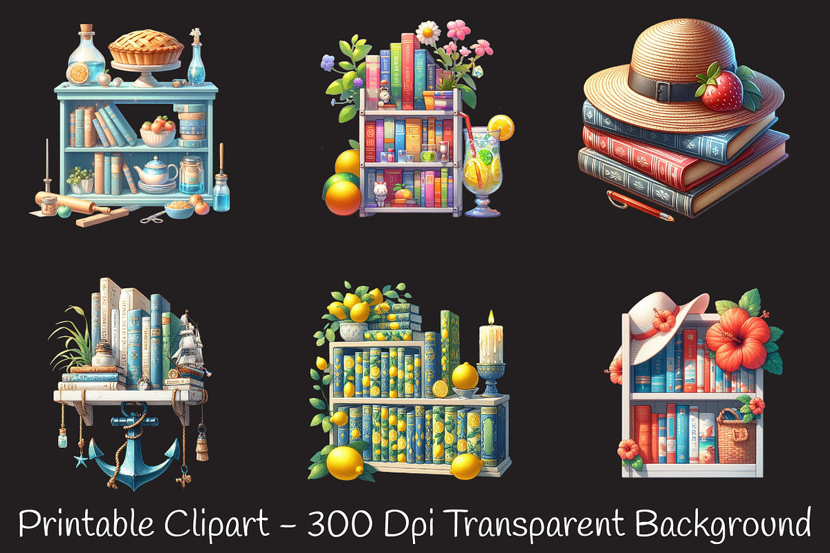 Summer Bookshelf Sublimation Clipart, an Illustration by RobertsArt (Photo 3 of 5)