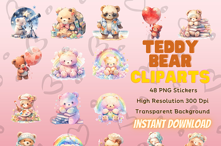 Watercolor Teddy Bear Clipart