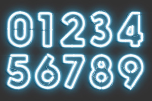 Blue Neon Number Symbols 3D Model