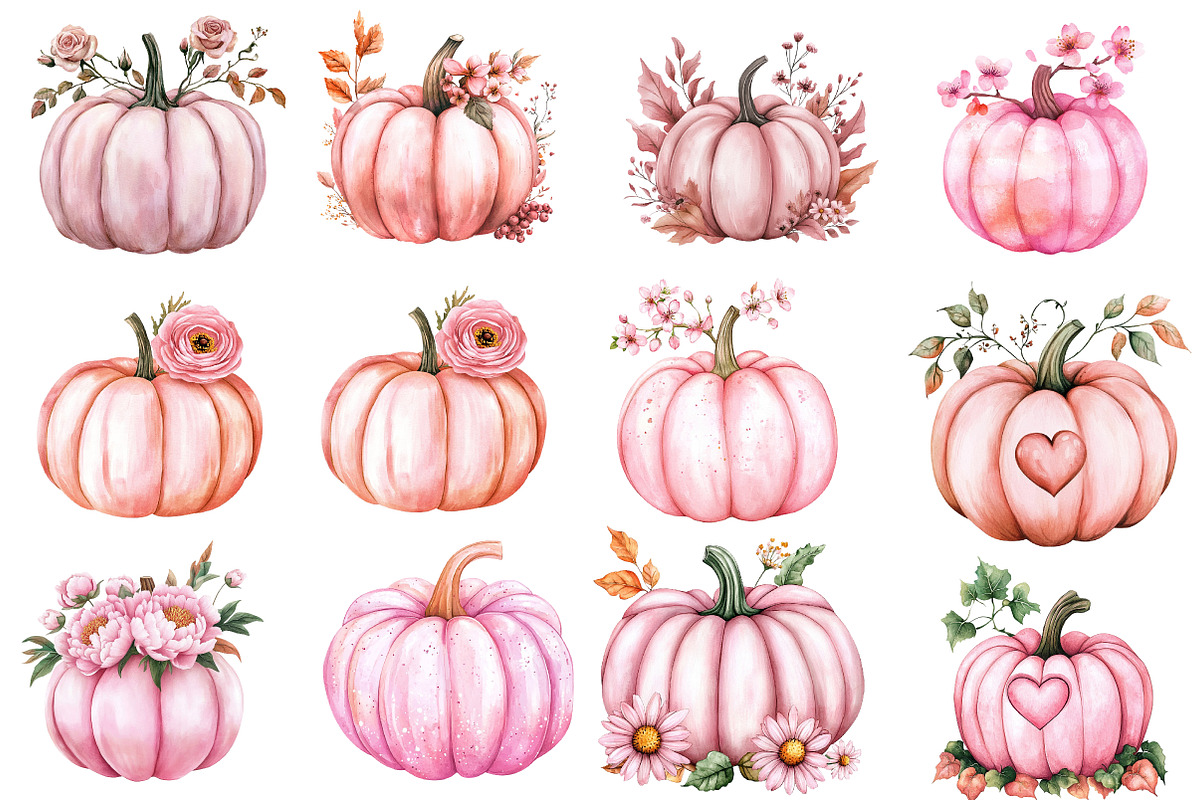 Pink Pumpkin Halloween Clipart PNG, an Illustration by Watercolor design (Photo 3 of 5)