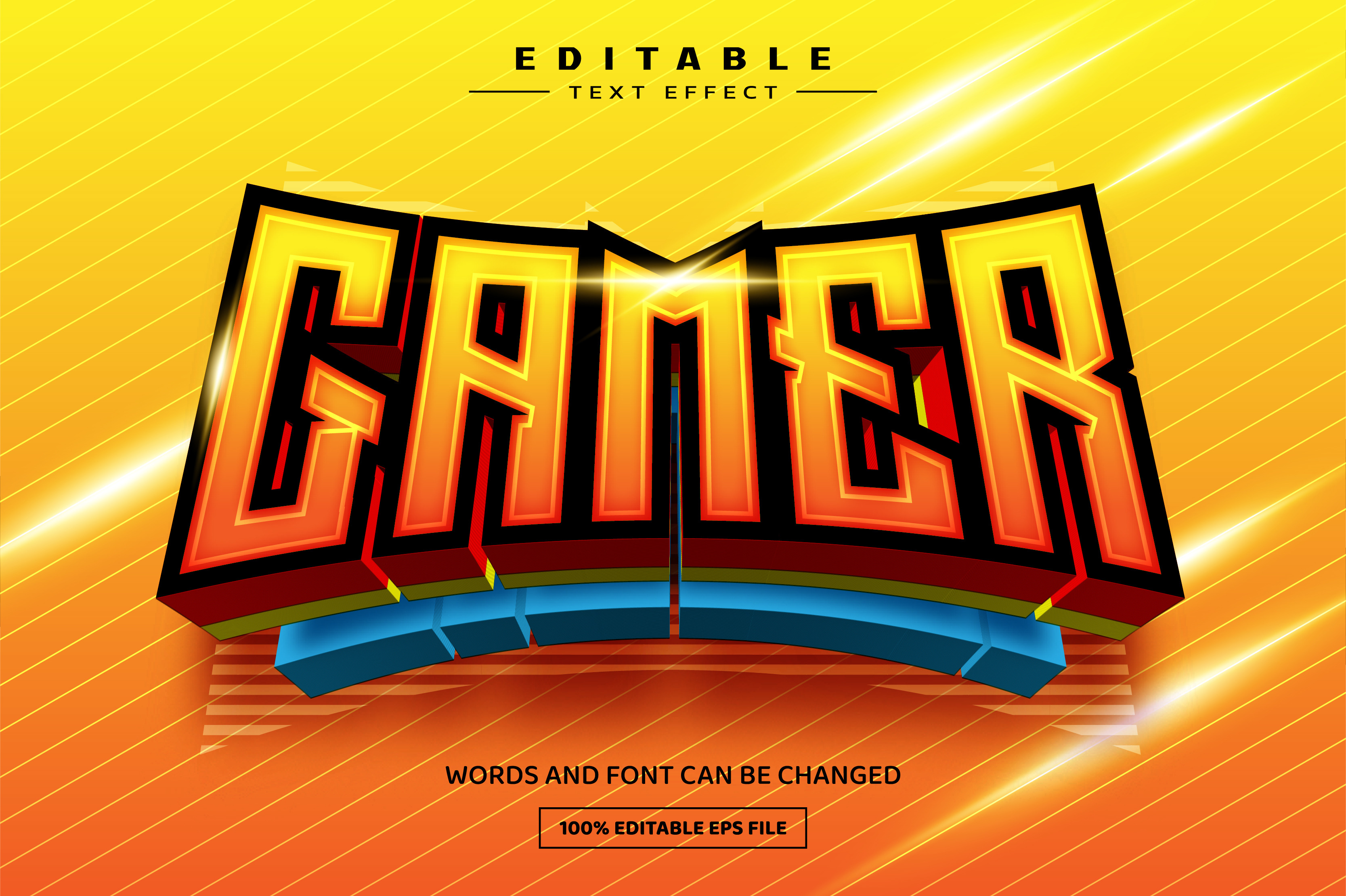 Gamer yellow 3D editable text effect