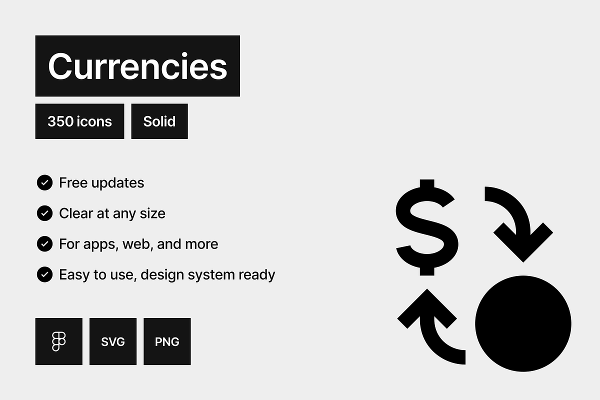 Currencies Solid - 350 icons, a Solid Icon by Pictomate (Photo 7 of 7)