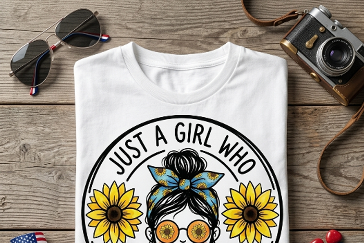 Just A Girl Who Loves Sunflowers PNG, a Shirt Mockup by Vector Stall (Photo 9 of 15)