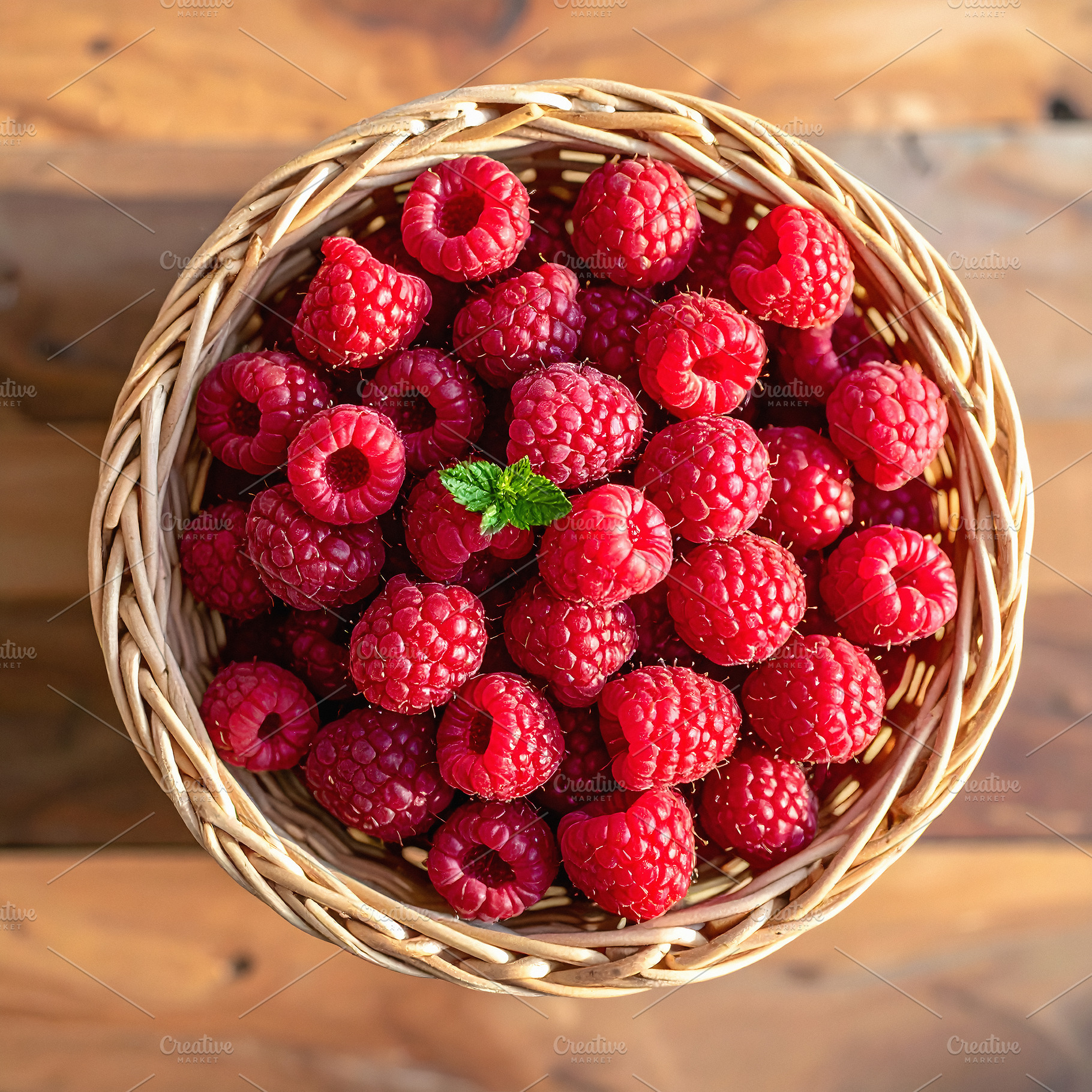Top view of scattered raspberries, a Food & Drink Photo by GoodGoods