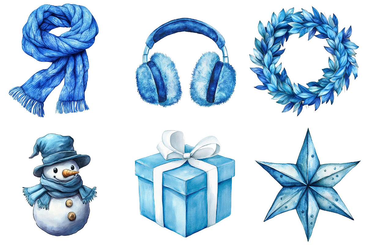 Watercolor Blue Winter Decor Clipart, an Illustration by Watercolor design (Photo 2 of 4)