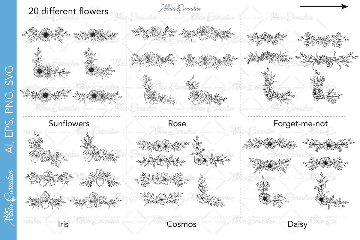 Fine Line Floral Borders SVG Bundle, a Decorative Illustration by CaraulanStore (Photo 3 of 10)