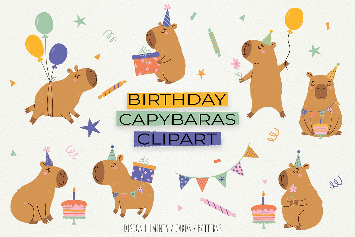 Capybara Birthday Clipart, an Animal Illustration by Irina Ostapenko (Photo 1 of 8)