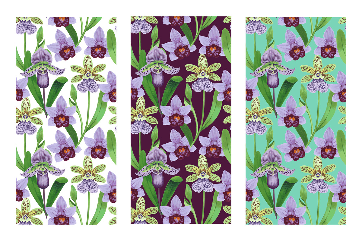 Crazy orchids. Vector patterns., a Pattern Graphic by Robusta (Photo 12 of 17)
