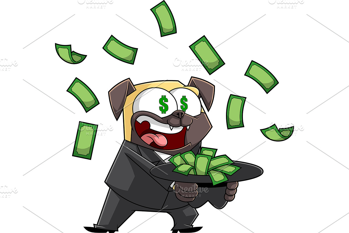 Funny Mafia Pug Cartoon Character, an Illustration by HitToon