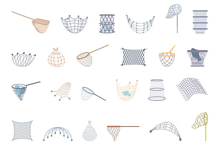 Fish Net icons set cartoon vector, an Illustration by Ylivdesign
