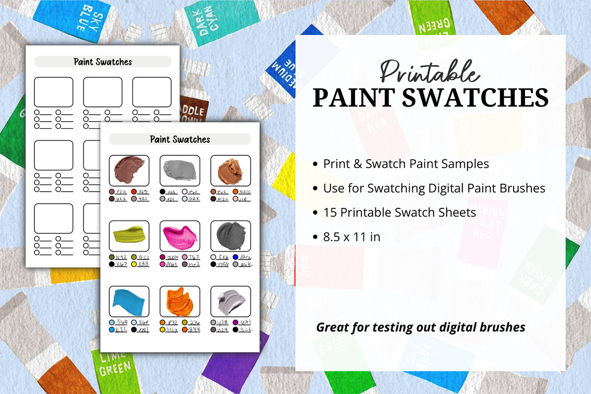 Printable Paint Swatch Sheets Bundle, a Stationery Template by Wicked Creative (Photo 1 of 11)