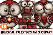 Whimsical Valentines Owls Clipart, a Graphic by CitraGraphics (Thumbnail 1 of 4)