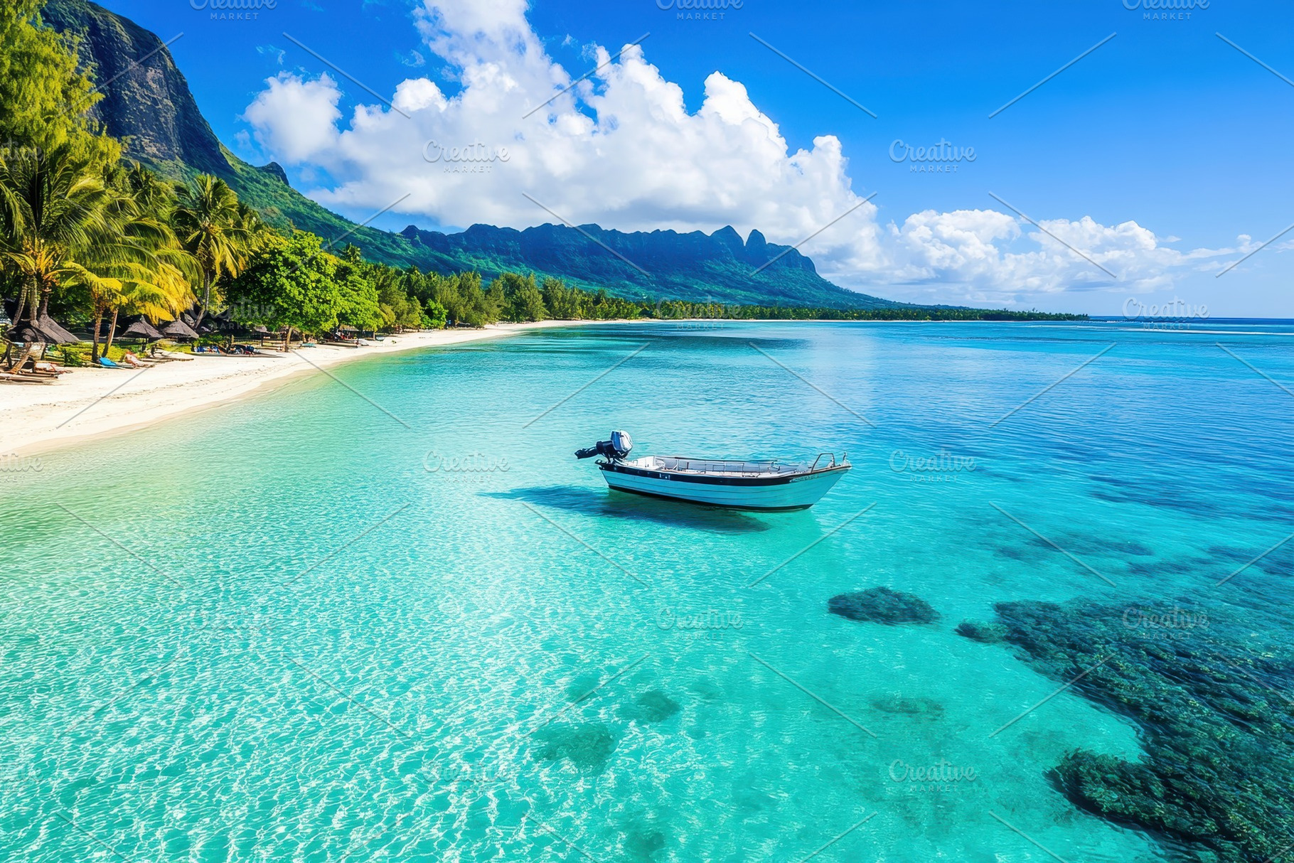 Turquoise lagoon in Mauritius with a, a Photo by Iftikhar Alam