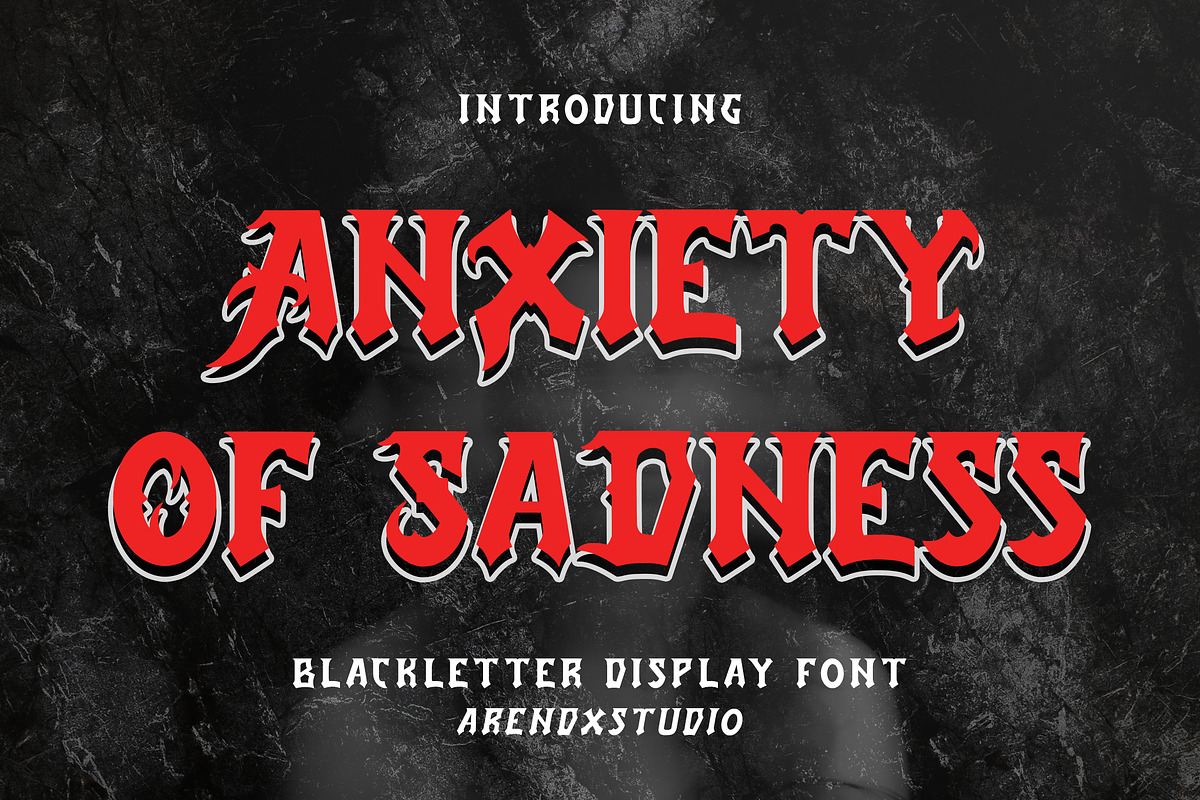 Anxiety Of Sadness - Blackletter, a Blackletter Font by Arendxstudio (Photo 1 of 9)