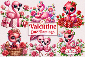 Valentine Cute Flamingo Clipart, a Seasonal Illustration by Craft Nest