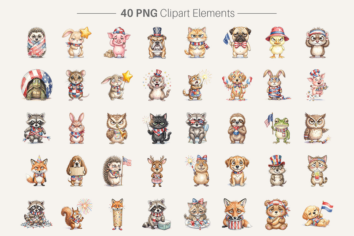 Funny Patriotic Animal PNG, an Illustration by Artnoy (Photo 2 of 8)