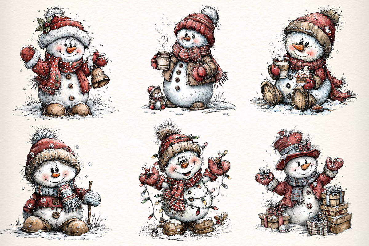 Christmas Whimsical Snowman Clipart, an Illustration by Dream Creation (Photo 5 of 7)