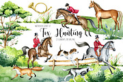 Fox Hunting watercolor clipart, an Animal Illustration by SimpleWishesArt (Thumbnail 1 of 7)