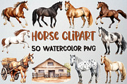 Watercolor Horse Clipart Set, 50 PNG, an Animal Illustration by CropUp Creative (Thumbnail 1 of 5)