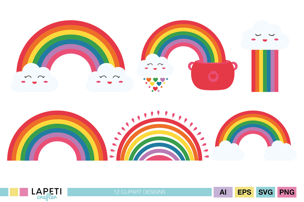 Kawaii Rainbow Clipart PNG SVG Vector