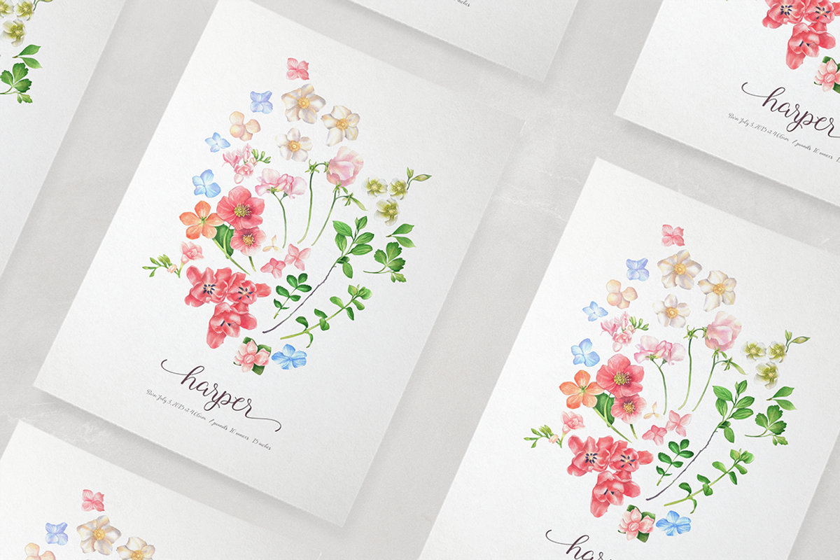 Sweet Floral Watercolor Bundle, an Illustration by Manuka (Photo 7 of 7)