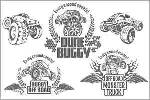 Dune Buggy and Monster Truck, an Illustration by Digital-Clipart