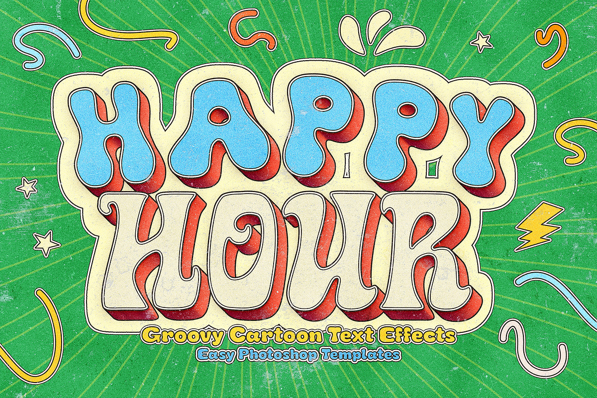 Groovy Cartoon Text Effects, a Layer Style Add-On by Andrew Skoch Design (Photo 8 of 9)
