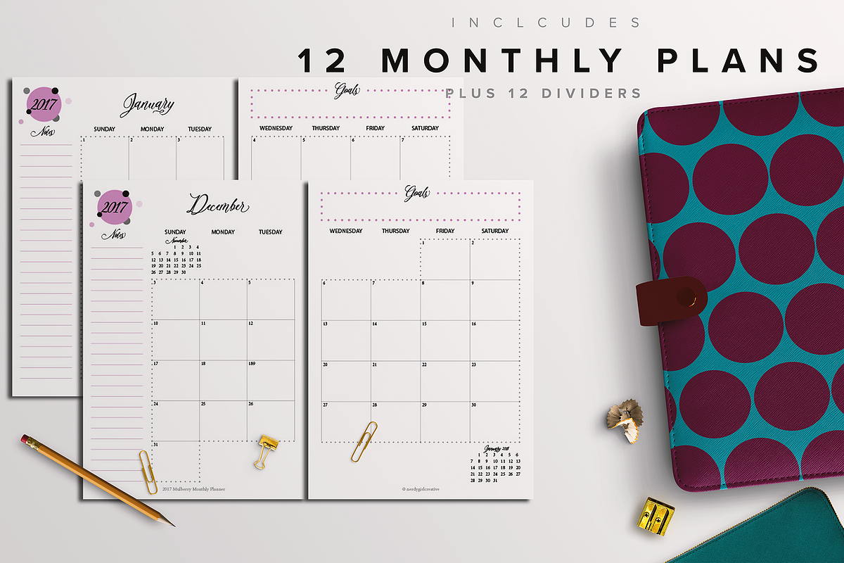 2017 Monthly Planner Kit-3 Sizes, a Stationery Template by Nerdy Girl Creative (Photo 3 of 3)