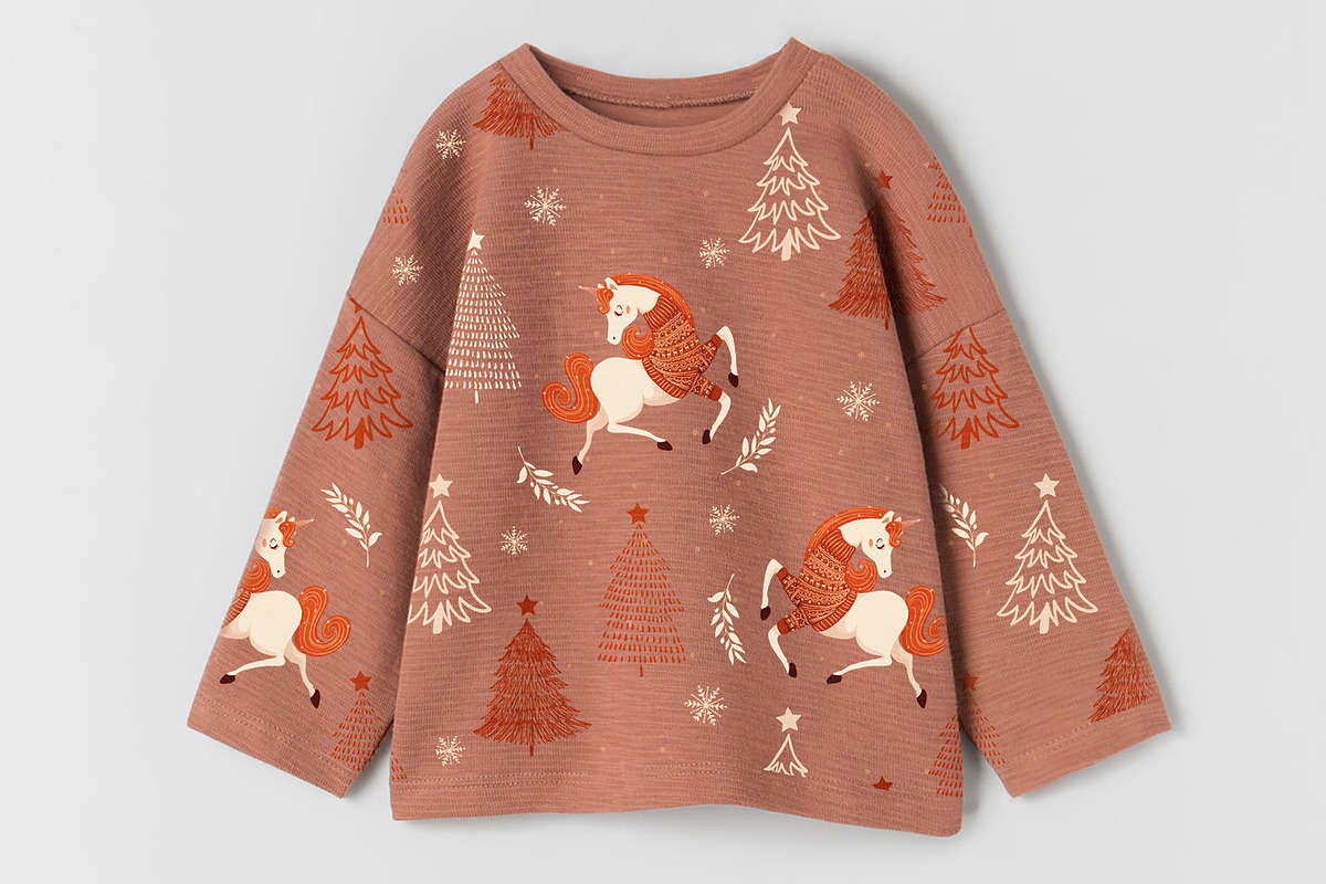 Christmas unicorn vector. Pattern, an Animal Illustration by StudioLondon (Photo 1 of 3)