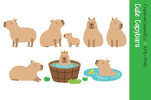 Cute Capybara Vector EPS PNG Set