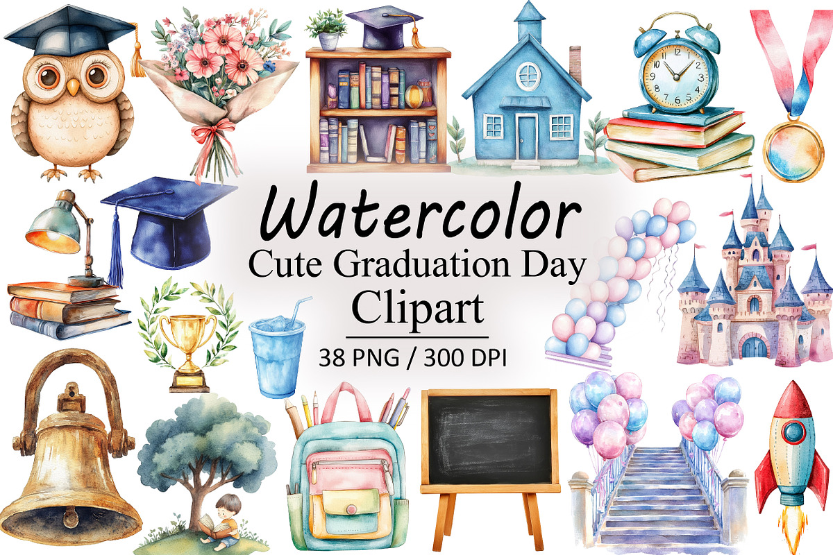 Cute Graduation Day PNG Clipart Bund, an Illustration by Design Market (Photo 1 of 3)