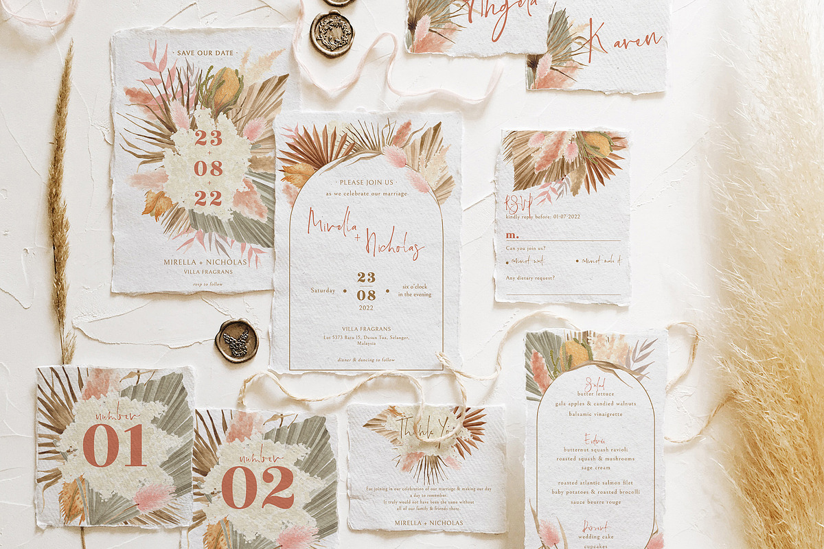 Bohemian Dried Foliage Wedding Suite, an Invitation Template by BlueRobinDesignShop (Photo 14 of 17)
