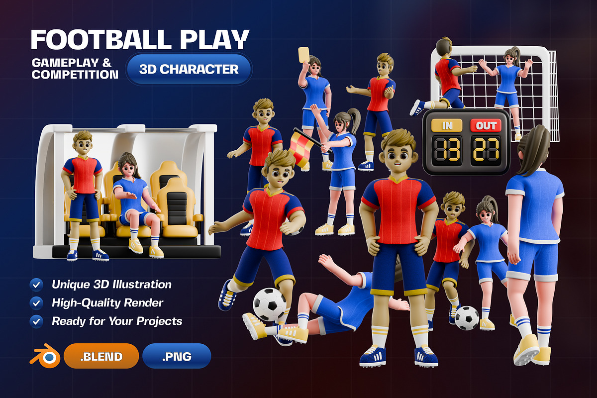 Football Play 3D Character Pack, a Characters & Person 3D Model by Haps Space (Photo 1 of 4)