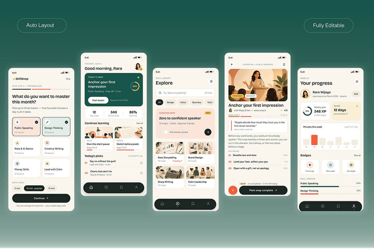 Microlearning Mobile App UI Kit, an UI Kit Template by Pitchlook.Studio (Photo 3 of 4)