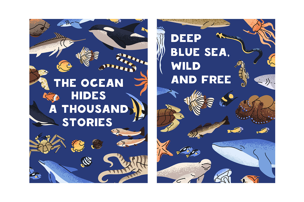 Fishes set + sea life backgrounds, an Animal Illustration by PaperTrident (Photo 3 of 8)