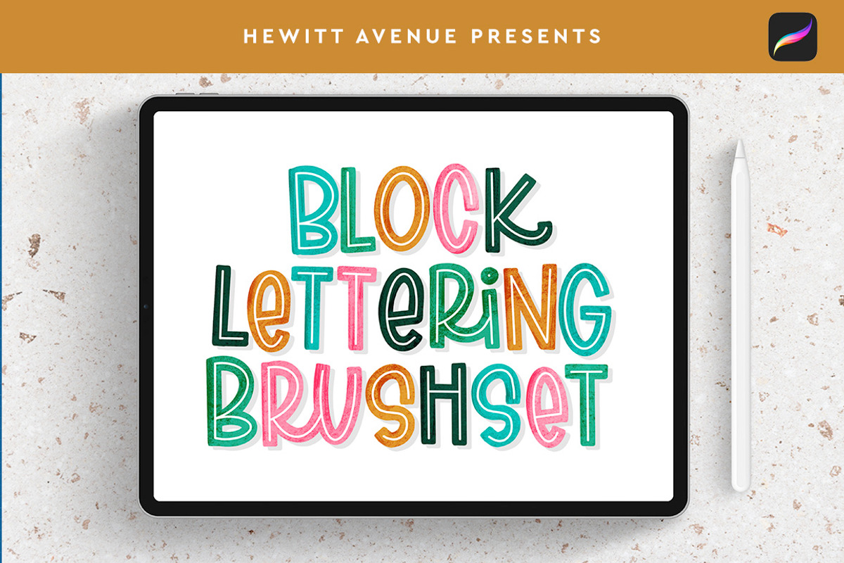 Procreate Block Lettering Brushset, a Brush Add-On by Hewitt Avenue (Photo 1 of 5)
