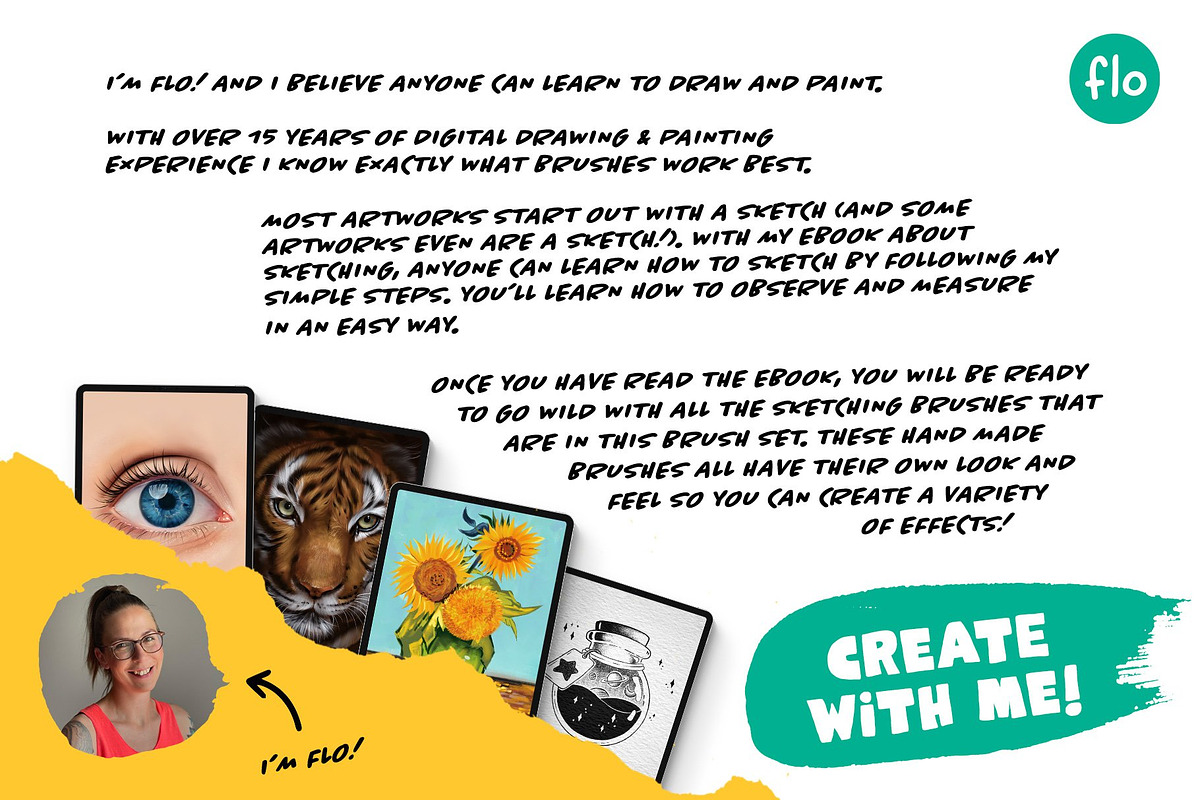 Ebook & Sketching Procreate Brushes, a Brush Add-On by ArtwithFlo (Photo 2 of 11)