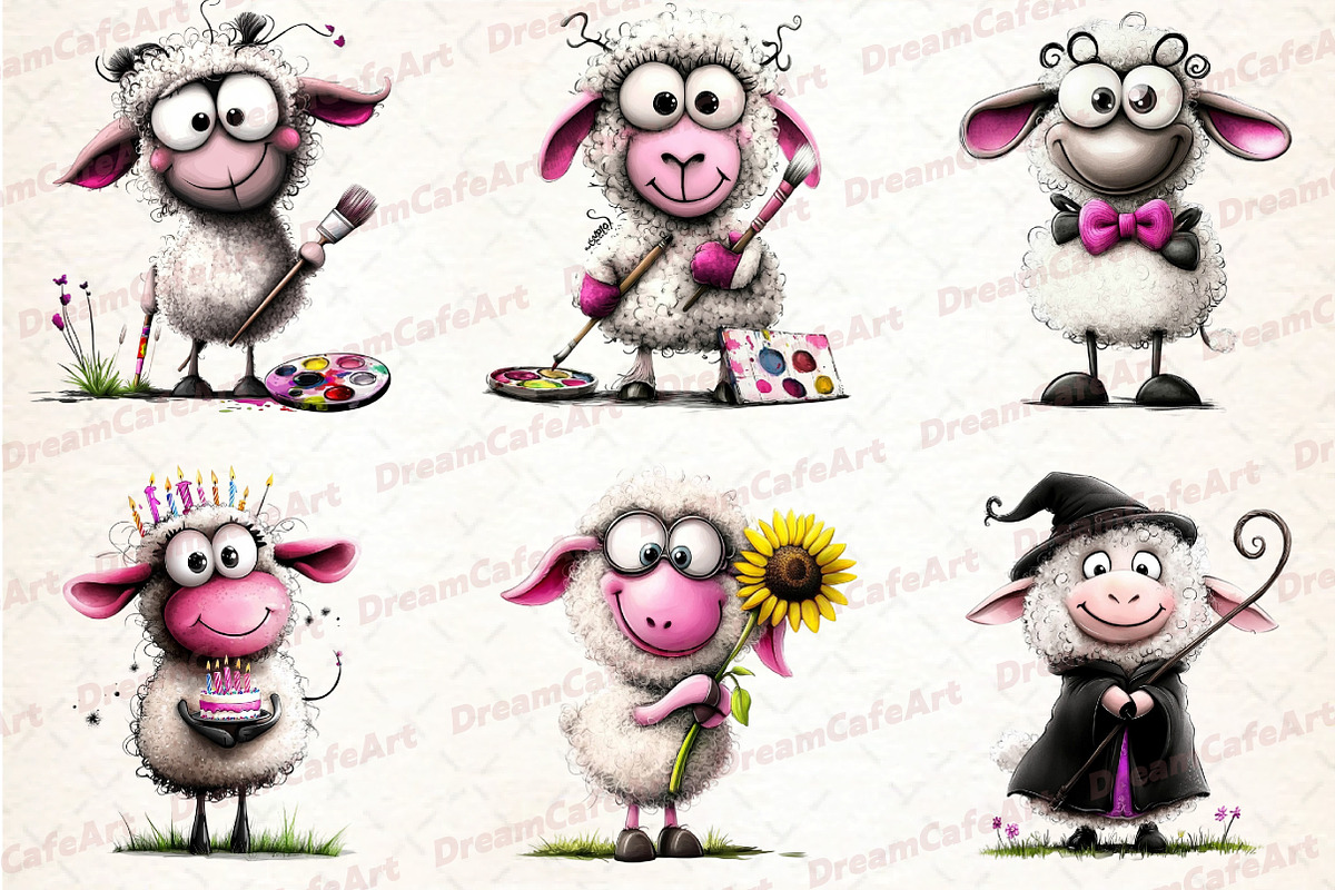 Quirky Sheep Clipart, an Illustration by DreamCafeArt (Photo 6 of 8)