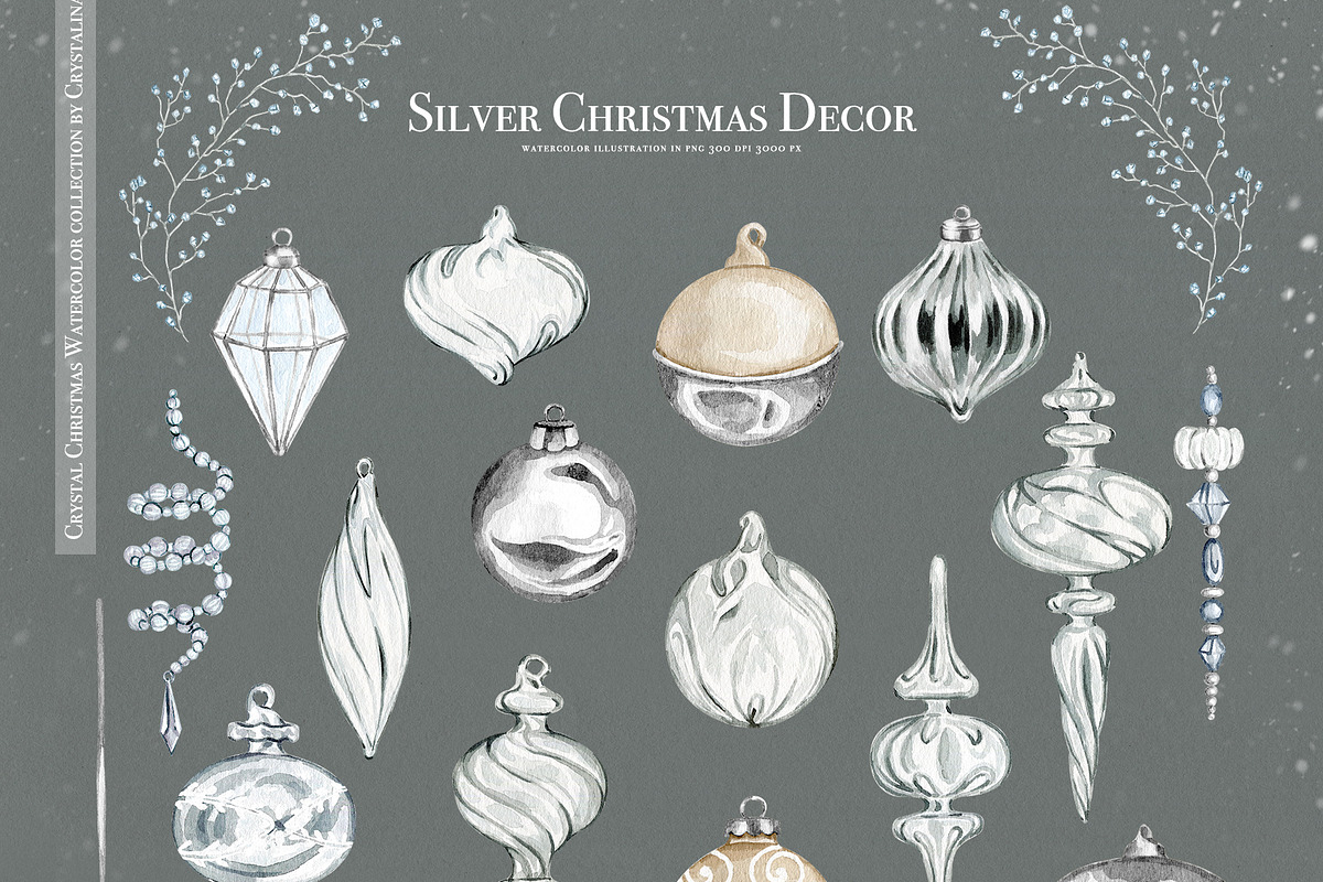 Crystal Christmas watercolor set, a Decorative Illustration by CrystalinaShop (Photo 8 of 18)