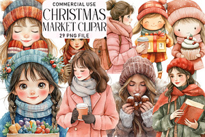 Watercolor Christmas Market Clipart, an Illustration by Daily.Designs