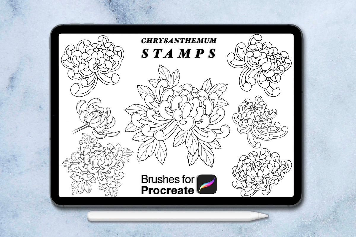 100 procreate chrysanthemum stamps, a Brush Add-On by Arts For Peace (Photo 4 of 9)