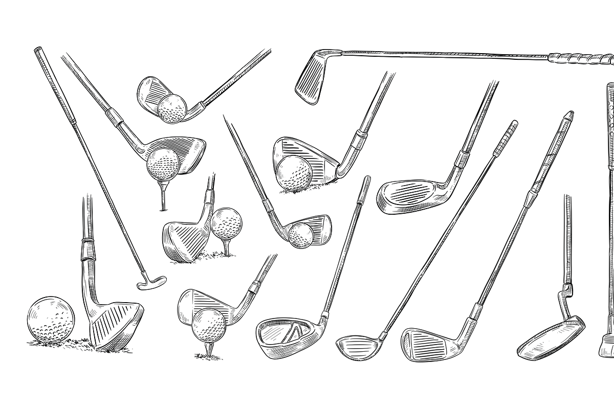 golf stick handdrawn collection, an Object Graphic by nikagraphic