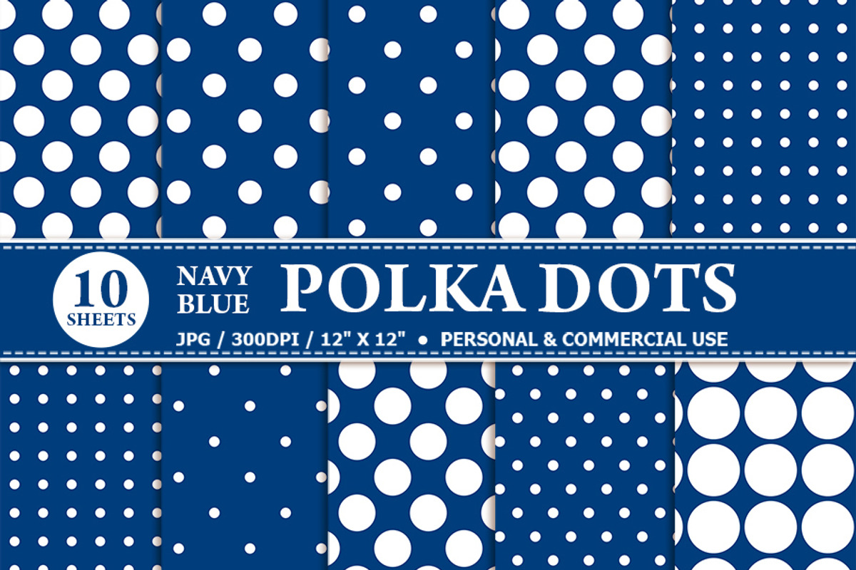 10 Navy & White Polka Dot Papers, a Pattern Graphic by TheCreativeMill